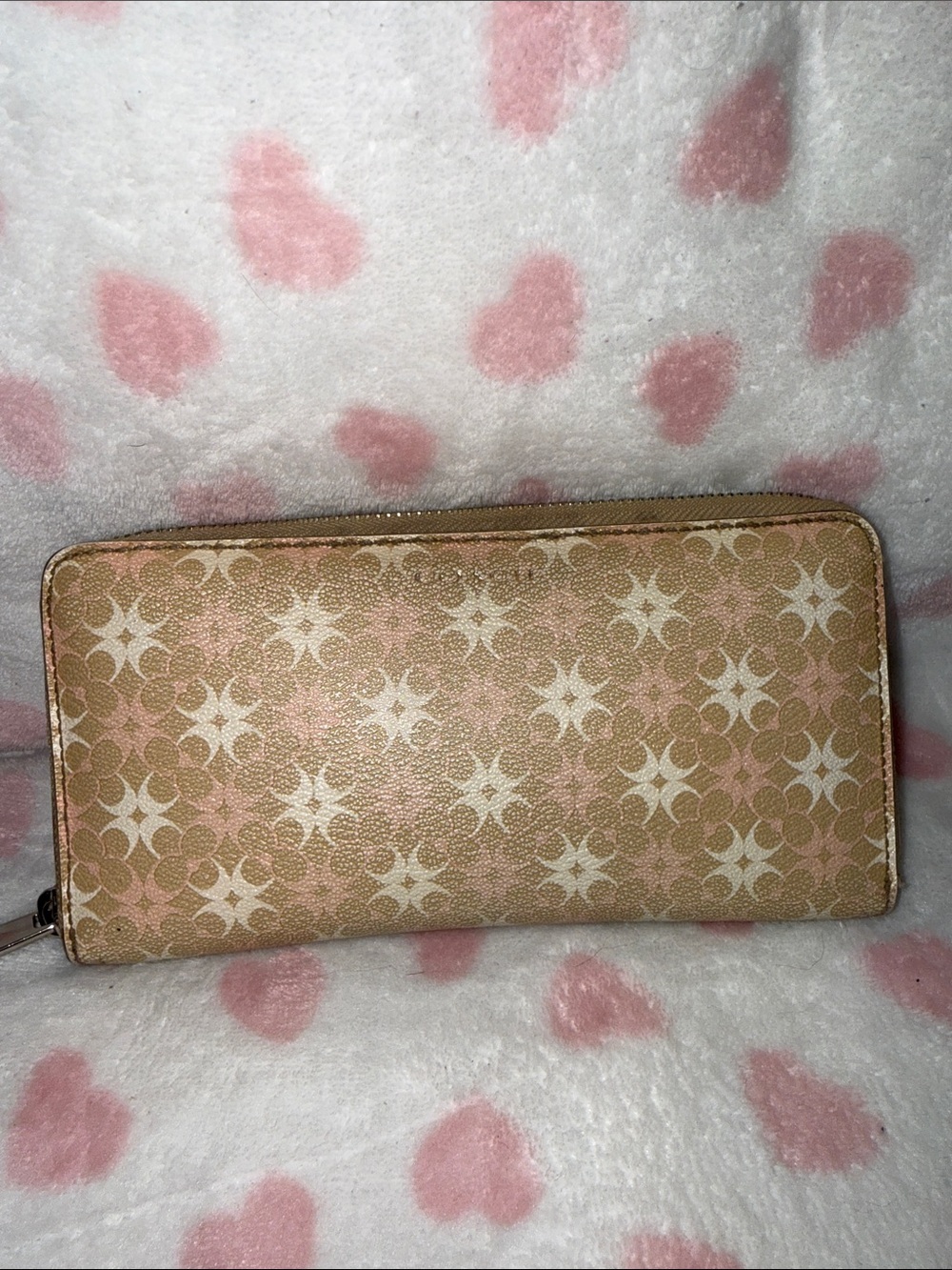 Coach Long Zip Around Wallet With Disco Star Print Brown & Pink